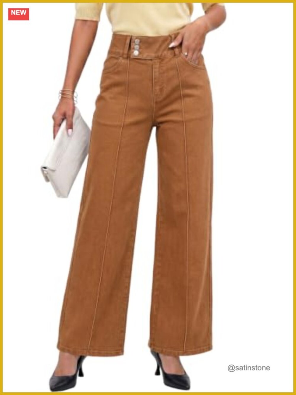 Womens High Rise Wide Leg Stretchy Denim Jeans Casual